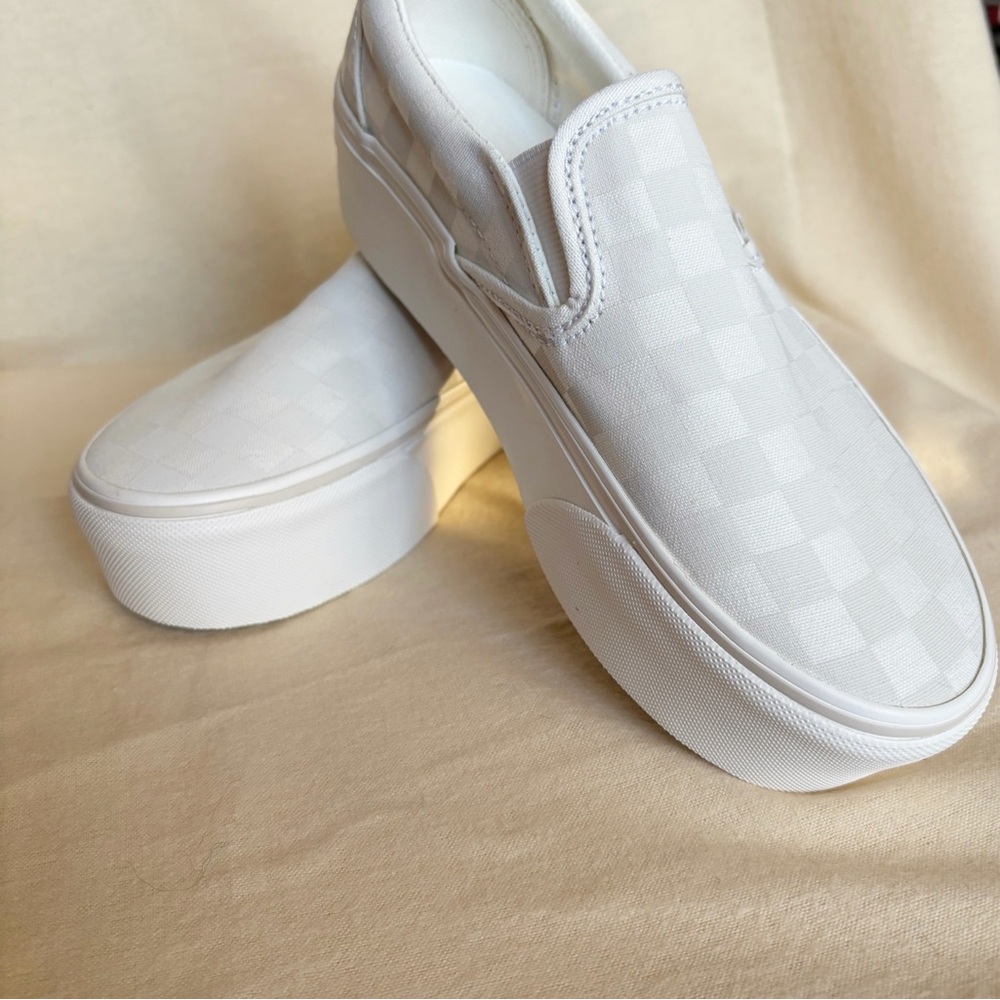 Vans Classic Slip-On Stackform Checkerboard Skate Shoe - cream Size 6